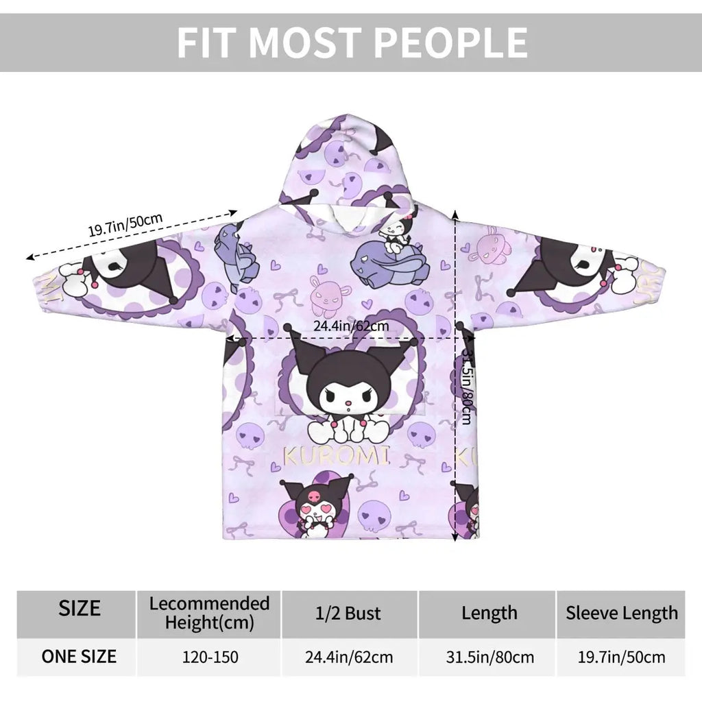 Kuromi Blanket Hoodie Sweatshirt Wearable Blanket Pajamas for Girls Boys
