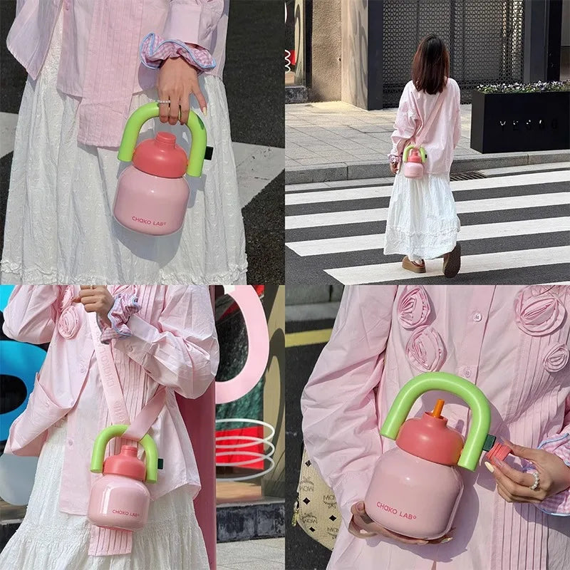 Chakolab Large Capacity Thermos Cup Cold Straw Portable Water Cup Female Birthday Gift Carrying Pot Keep It Cold and Hot Gifts
