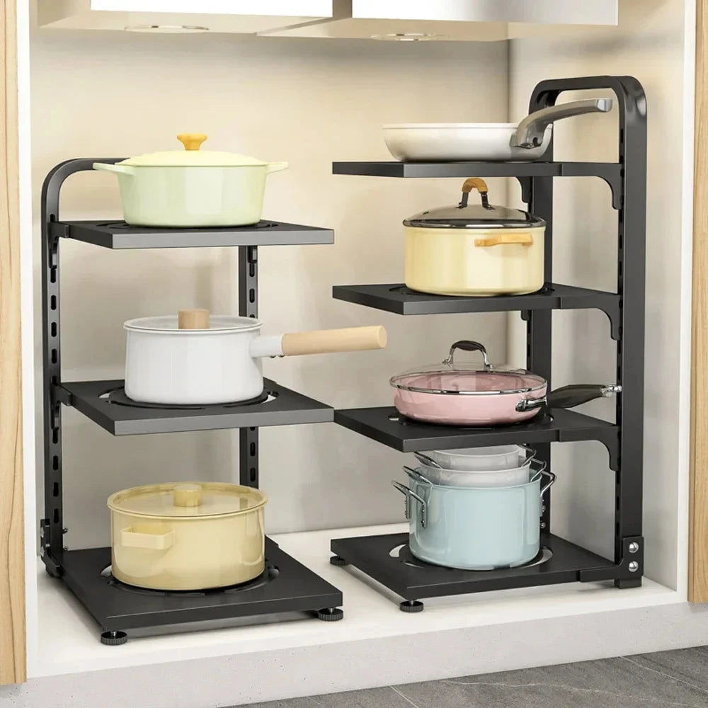 Sink Layered Pot Rack Free Layering Kitchen Pans Organizer Rustproof Snap-On Stainless Adjustable Pot Storage Rack Under Cabinet