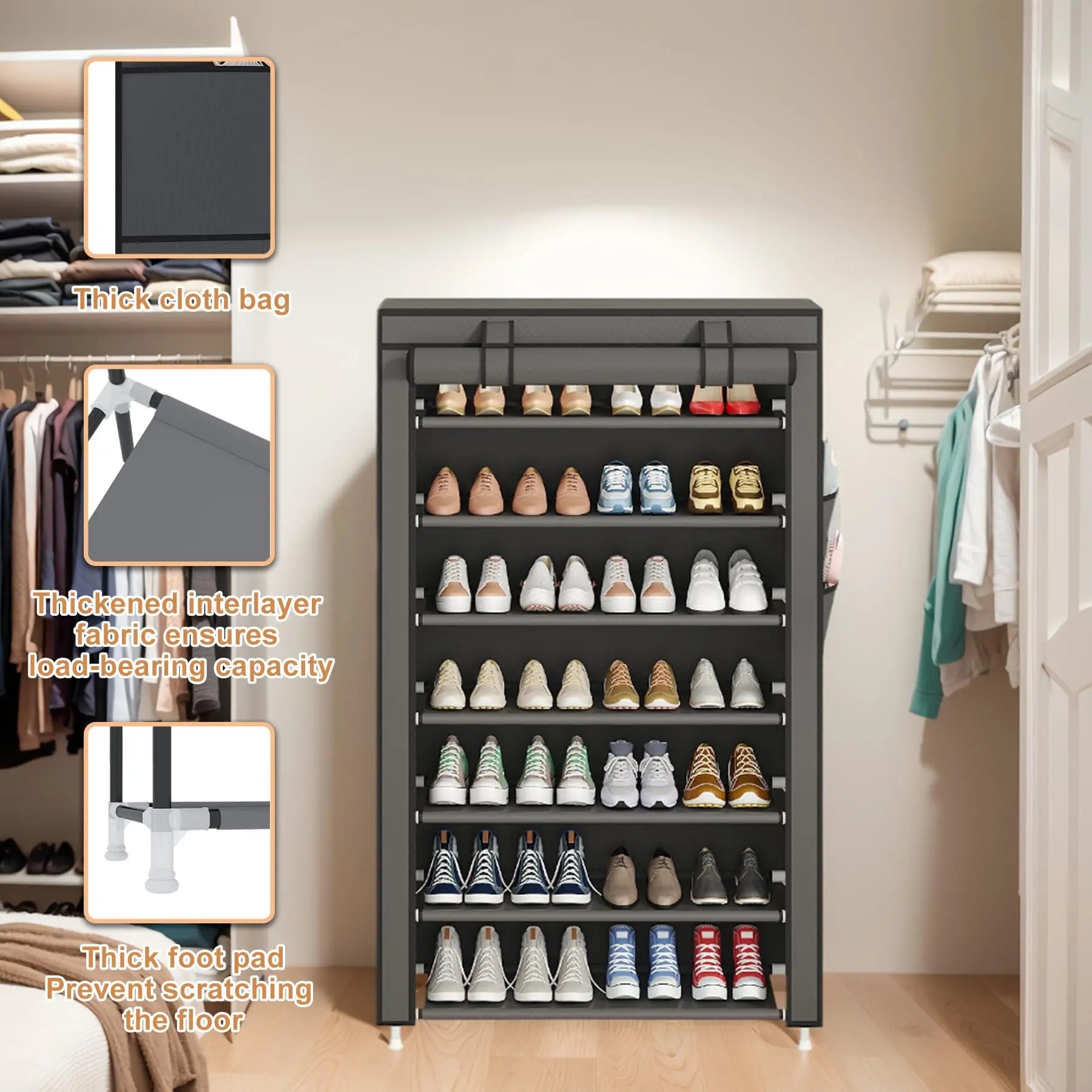 Black Multi-Functional 5/8/10-Tier Shoe Organizer - Durable Plastic Construction, Easy Assembly, Shoe Storage