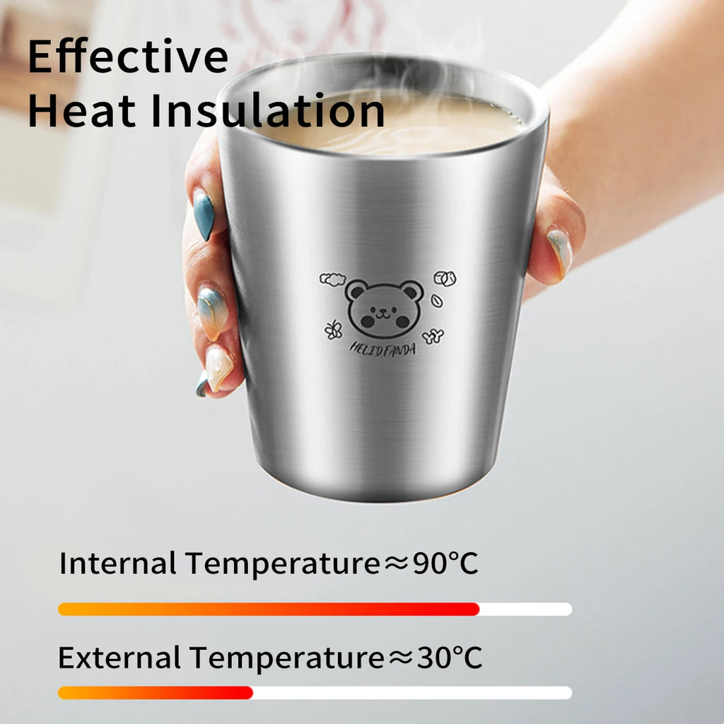 WORTHBUY Milk Cup With Scale Stainless Steel Double Layer Kid Milk Mugs Anti Scalding Kindergarten Drinkware Camping Cup Tea Mug