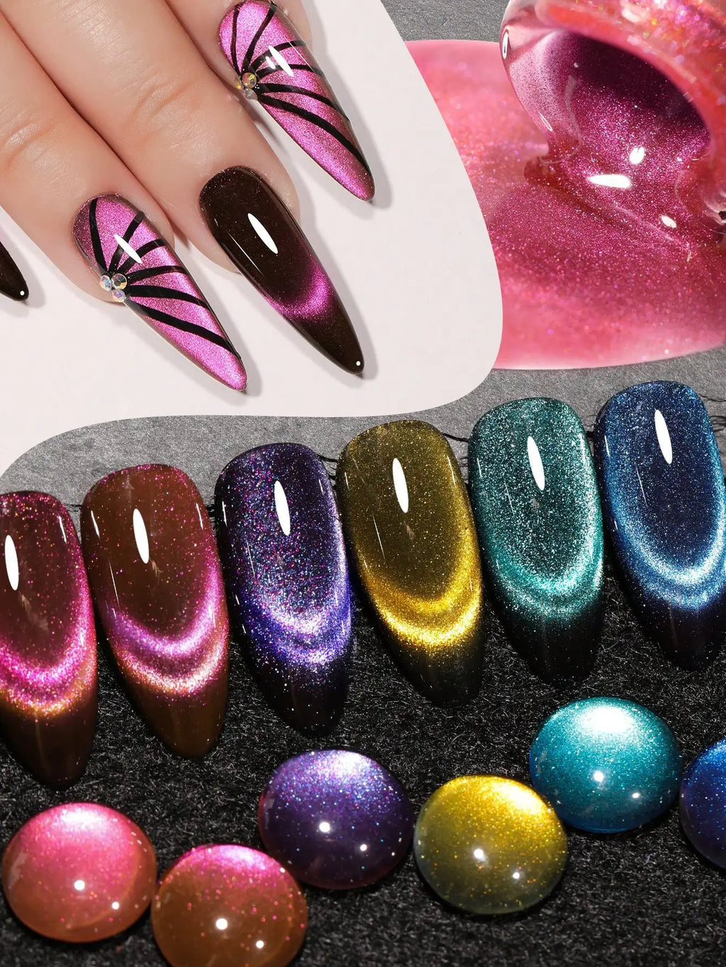 XEIJAYI 6Pcs Dual-Tone Cat Eye Gel Nail Polish Translucent Effect For Salon 6 Colors DlY Manicures-With Magnetic Stick Included