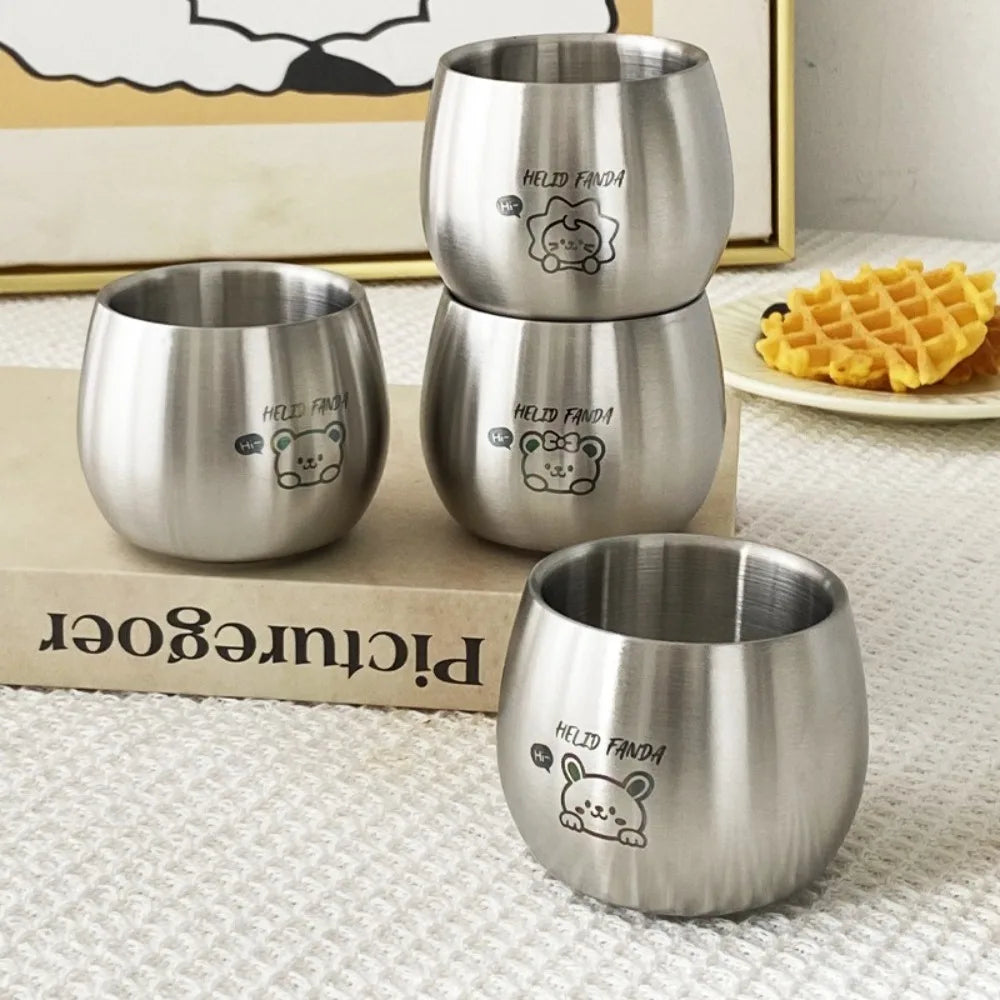 304 Stainless Steel Children Drinking Cup 120ML Thickened Coffee Cup Anti Scalding Cute Pattern Kids Water Cup