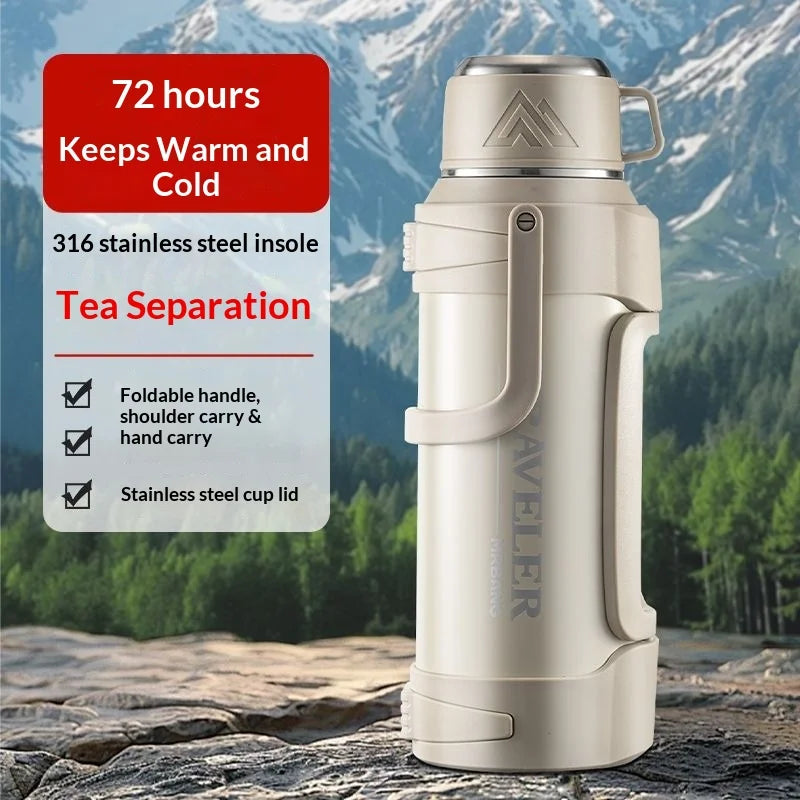 Double Wall Vacuum Insulated Water Bottle 1L 316 Stainless Steel Large Capacity with Handle Leak Proof for Car Outdoor Gym