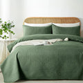 King Cal King Quilt Set Olive Green,Ultrasonic Embossed Bedspread, Lightweight Microfiber Coverlet, Modern Thin Bedding Set for