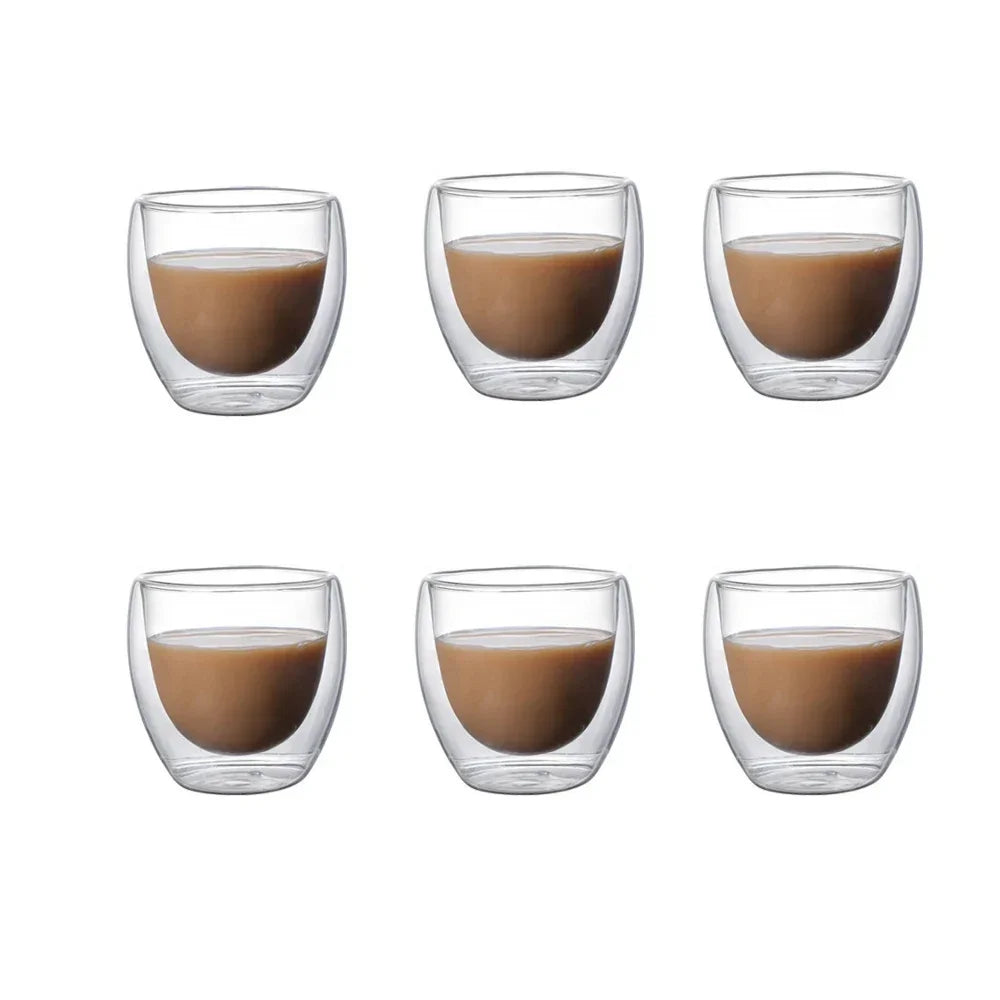 80/150/250/350/450ml 6pcs Double Wall Glass Coffee Mugs Insulated Layer Cups Set for Bar Tea Milk Juice Water Espresso Glass