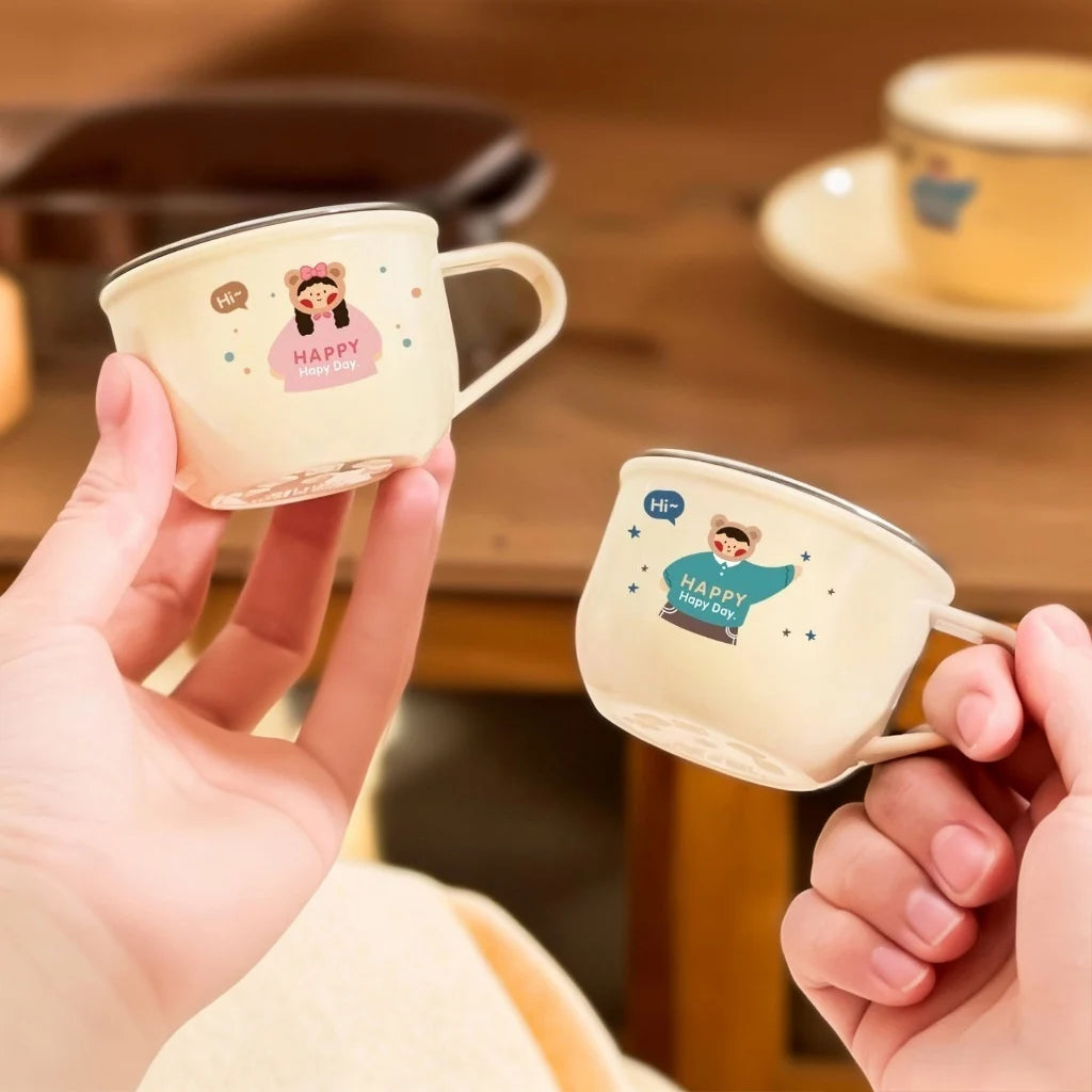 Plastic/304 Stainless Steel Kids Mug Thicked Durable Mini Water Cup With Handle Portable Cute Cartoon Children Drinking Cup