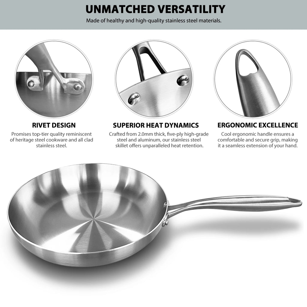 Frying Pan 304 Stainless Steel Non-Stick Steak Pan 22/24/26/28cm Skillet Wok Kitchen Cookware for Gas and Induction Hobs
