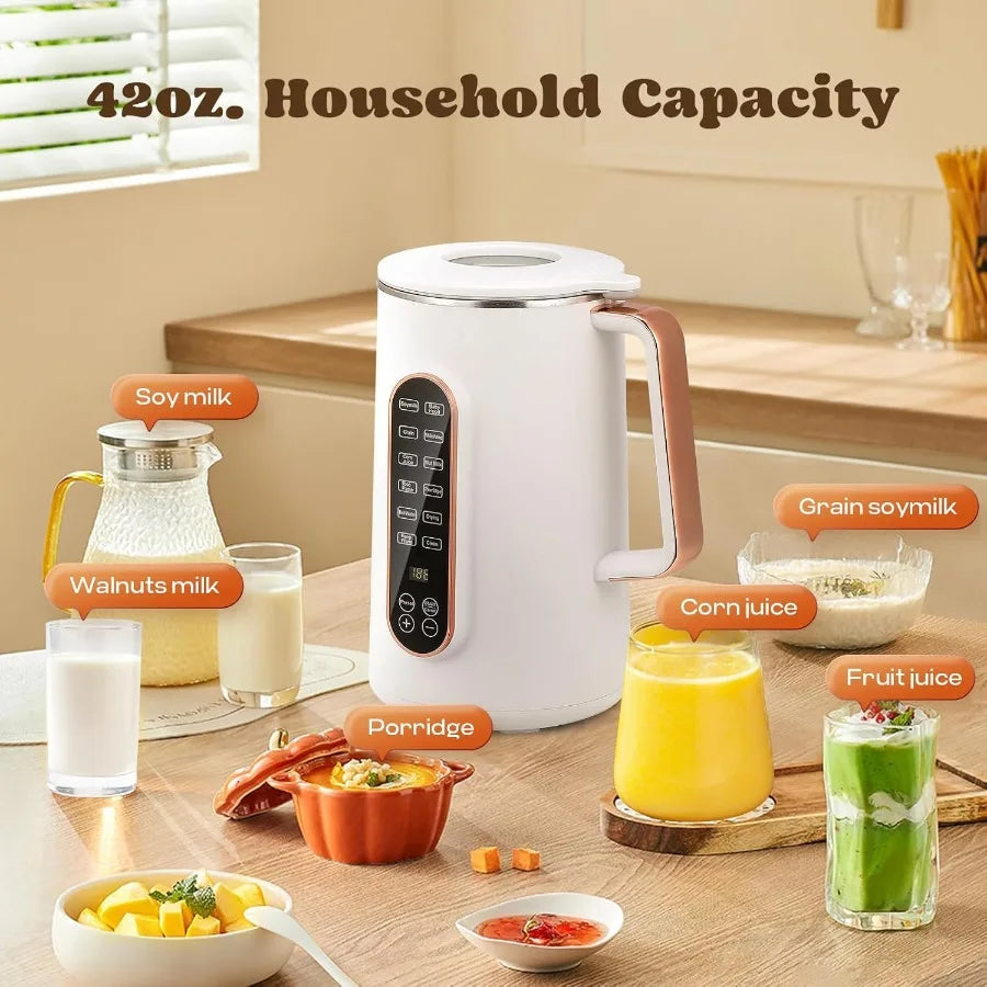 8-in-1 Upgraded 40oz Nut Milk Maker Machine with 10-Leaf Blades for Homemade Oat Soy Almond Juice Stainless Steel Body Silver C