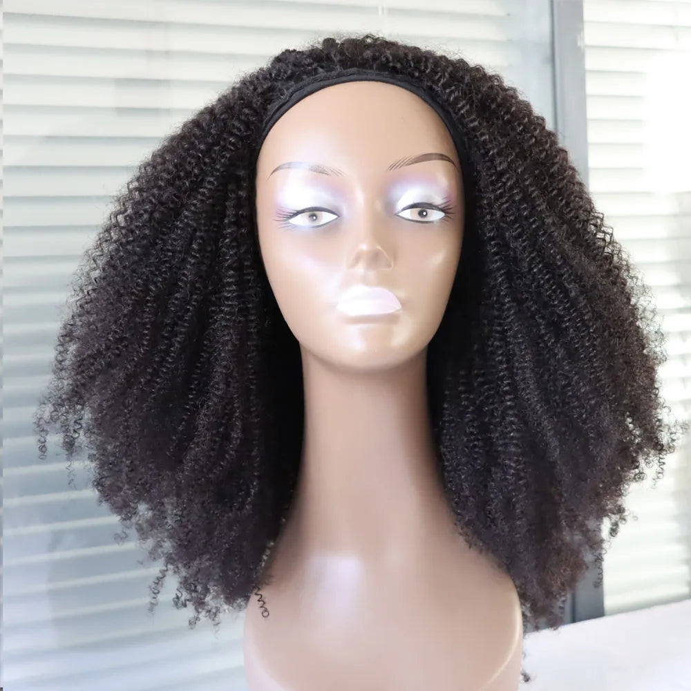 4C Afro Kinky Curly Half Head Human Hair Wig Natural Black #1B Jet Black #1 Virgin Remy Machine Made Full Head Wig for Women