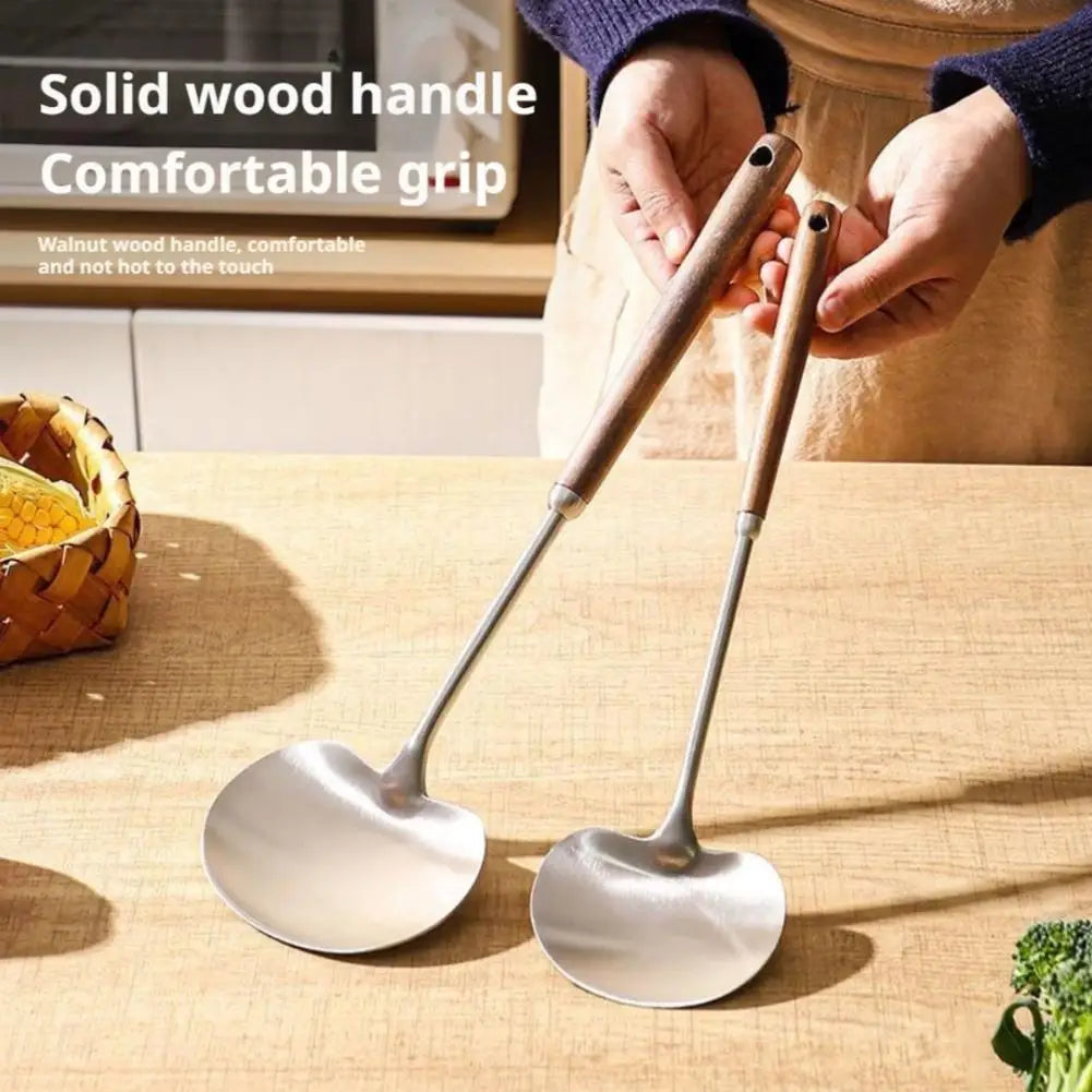Stainless Steel Spatula Mushroom Shovel With Wooden Handle Cooking Spoon Anti-Scalding Cooking Shovel Kitchenware Accessories