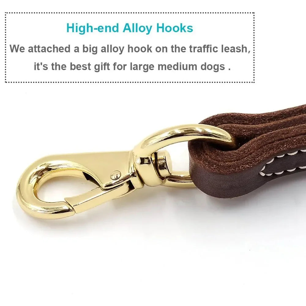 Quality Genuine Leather Dog Leash Strong Leather Dog Traffic Leads 30cm 55cm Short Dog Training Leash for Medium and Large Dogs