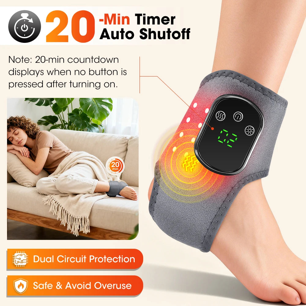 Electric Heating Ankle Massager 40PCS 660nm LED Vibration Massage Red Light Ankle Brace Wrist Guard Left/Right Foot Hand Protect