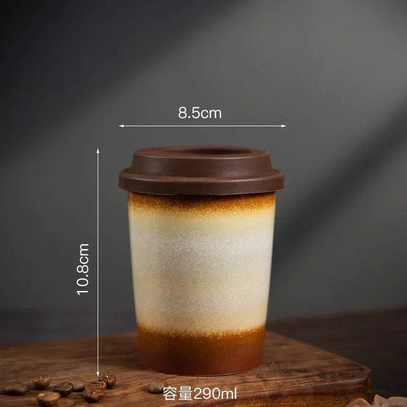 Kiln Ceramic Coffee Cup Gradient Water Cup with Silicone Cover Portable Coffee Cup Creative Office Home Retro Ceramic Cups
