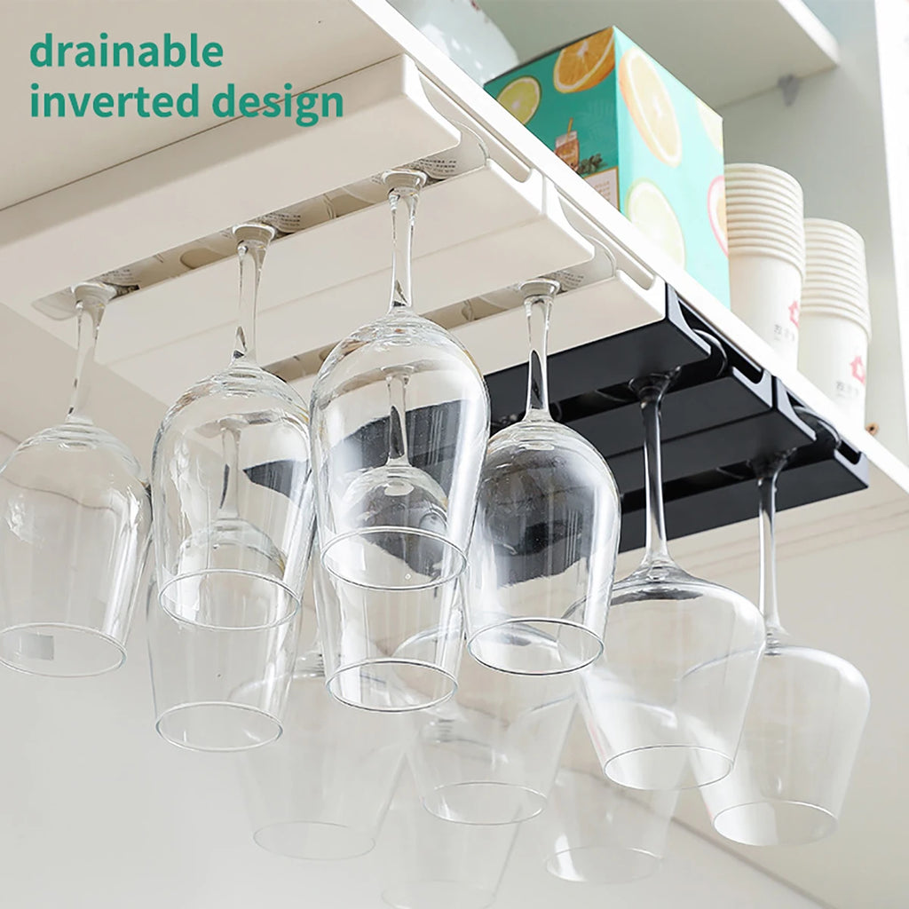 Under Cabinet Upside Down Wine Glass Holder - For Wine Glasses/Champagne Glasses, Minimalist Style Black and White Available