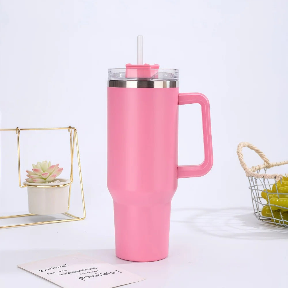 304 Stainless Steel Insulated Cup with Straw 1.2L Colorful Thermal Cup Handle Tumbler Sports Winter Water Drinking Bottle