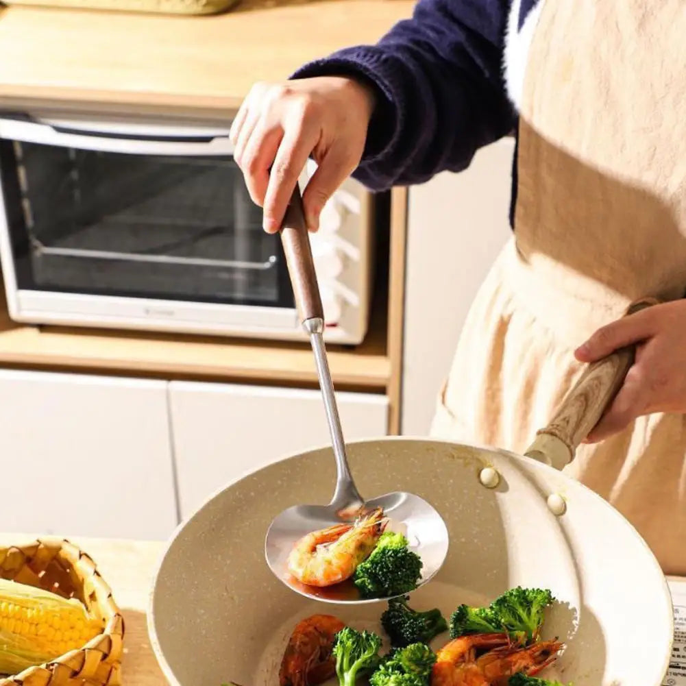 Stainless Steel Spatula Mushroom Shovel With Wooden Handle Cooking Spoon Anti-Scalding Cooking Shovel Kitchenware Accessories