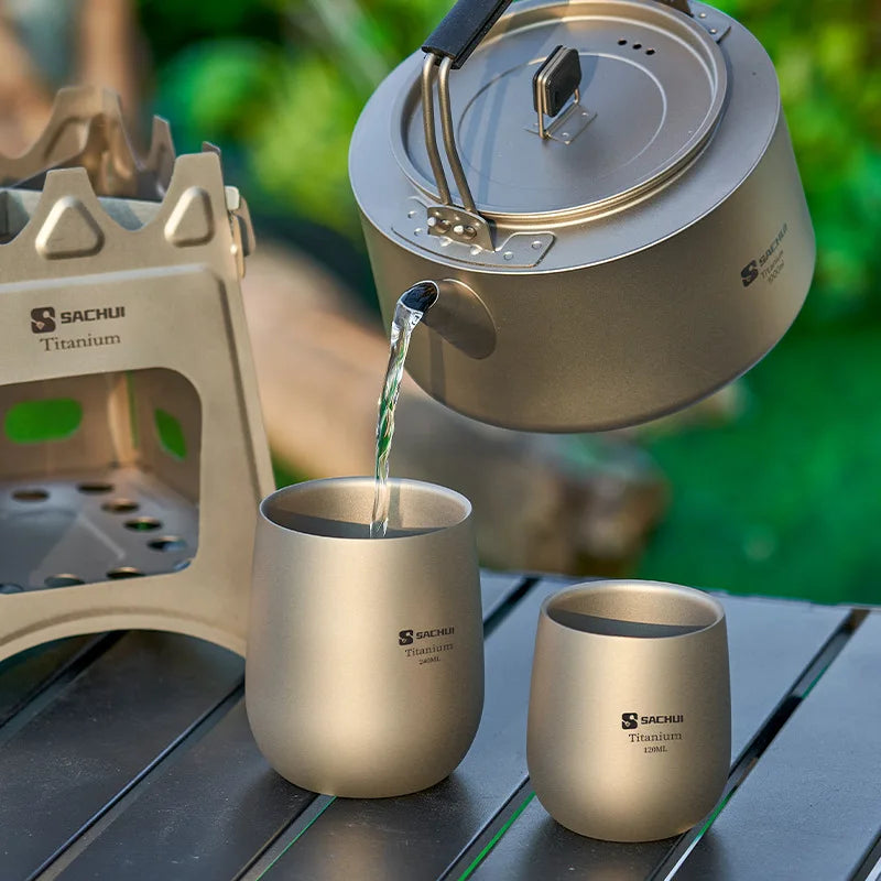 Ultra-Light Pure Titanium Double Wall Mug Coffee/Tea Cup, Outdoor Picnic Tableware - Food Grade, Durable, For Office&Camping Use