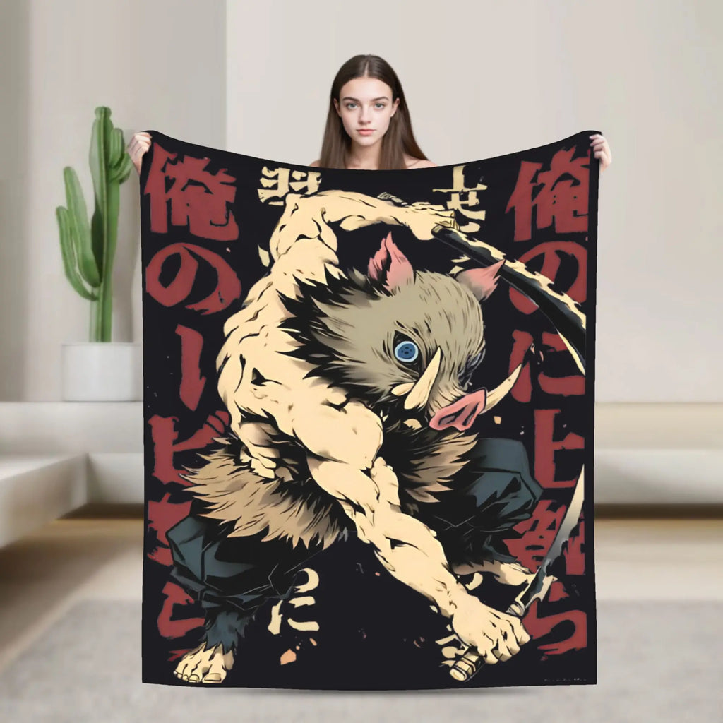 Inosuke Kimetsu No Yaiba Flannel Blankets  Creative Throw Blanket for Home Hotel Sofa  125*100cm Bedspread