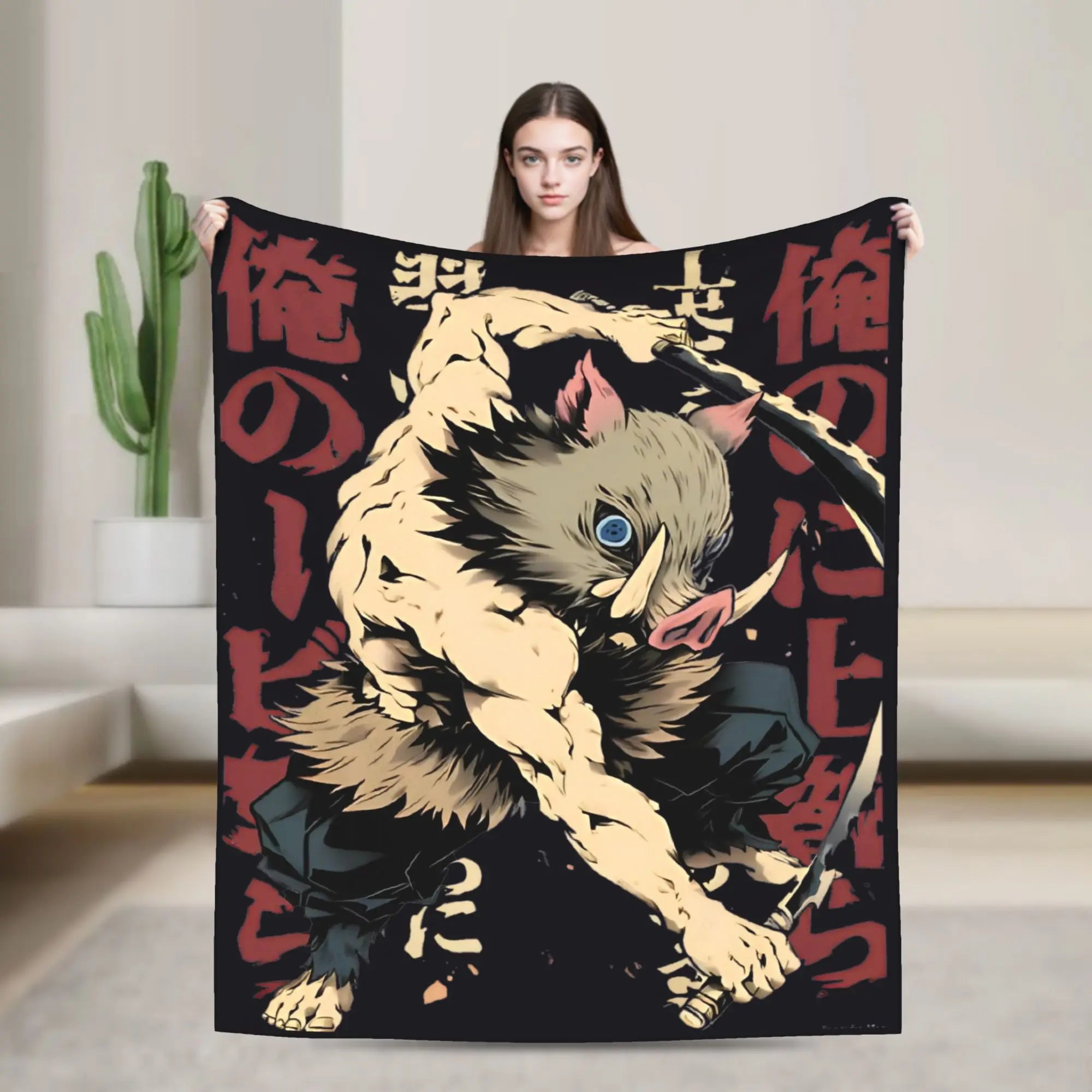 Inosuke Kimetsu No Yaiba Flannel Blankets  Creative Throw Blanket for Home Hotel Sofa  125*100cm Bedspread