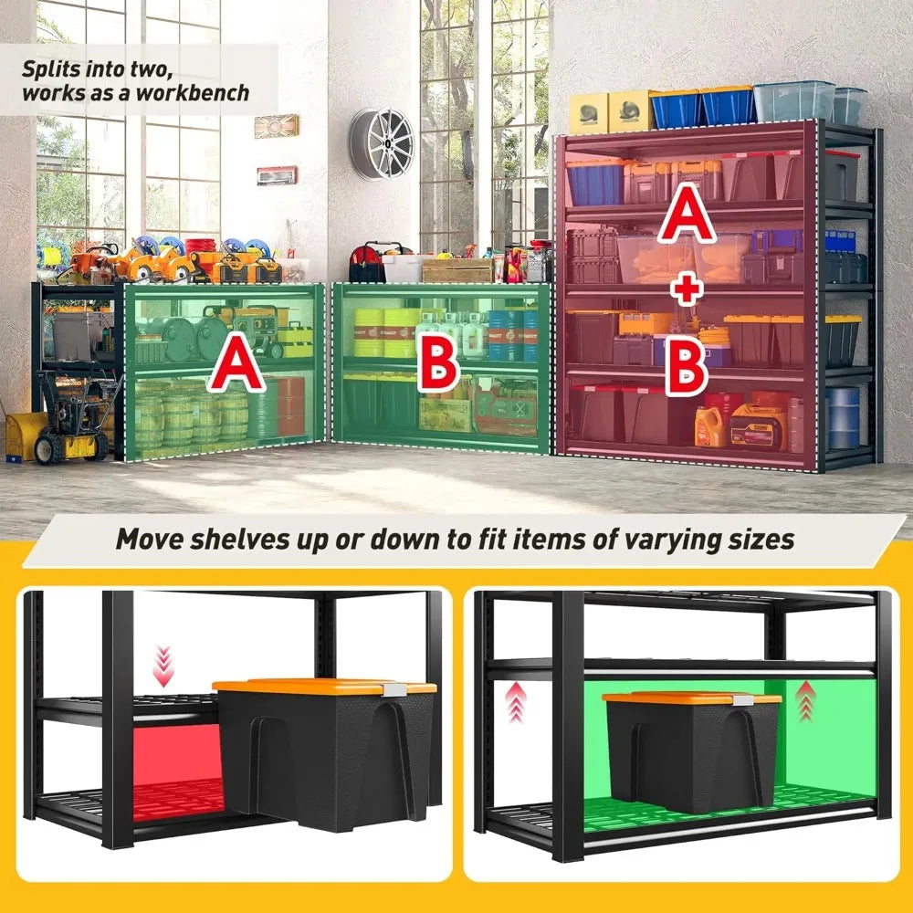 Garage Shelving 3000LBS, 5-Tier Storage Shelves, Adjustable Industrial Metal Shelving Unit for Garage, Basement,, Customized