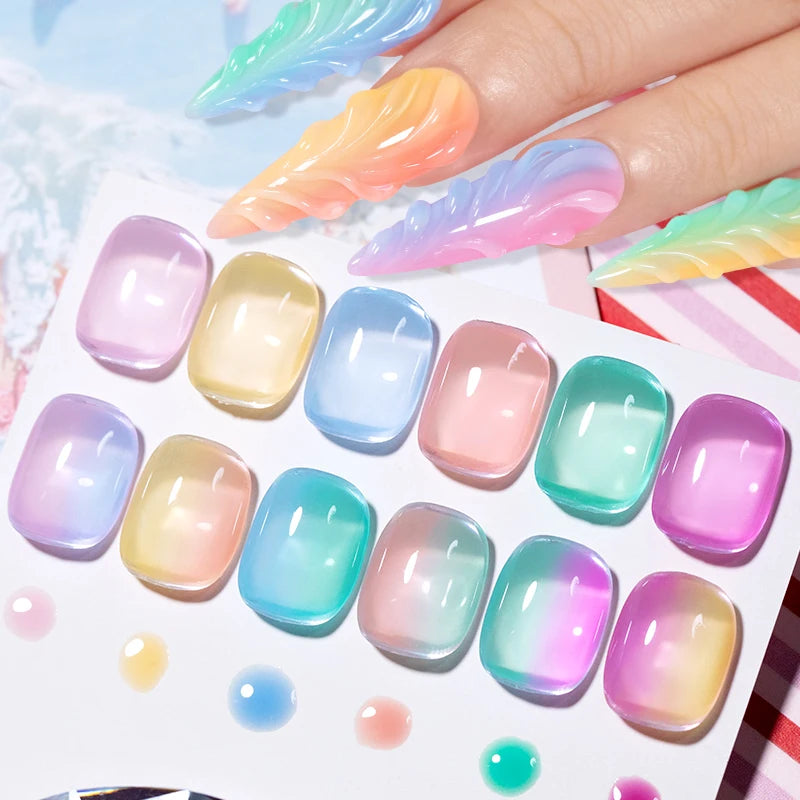 AWStorG 6Pcs/Set 7.5ml Pastel Jelly Nail Polish Clear Translucent Pastel Soak Off Gel Polish Semi Permanent Soak Off Nail Art