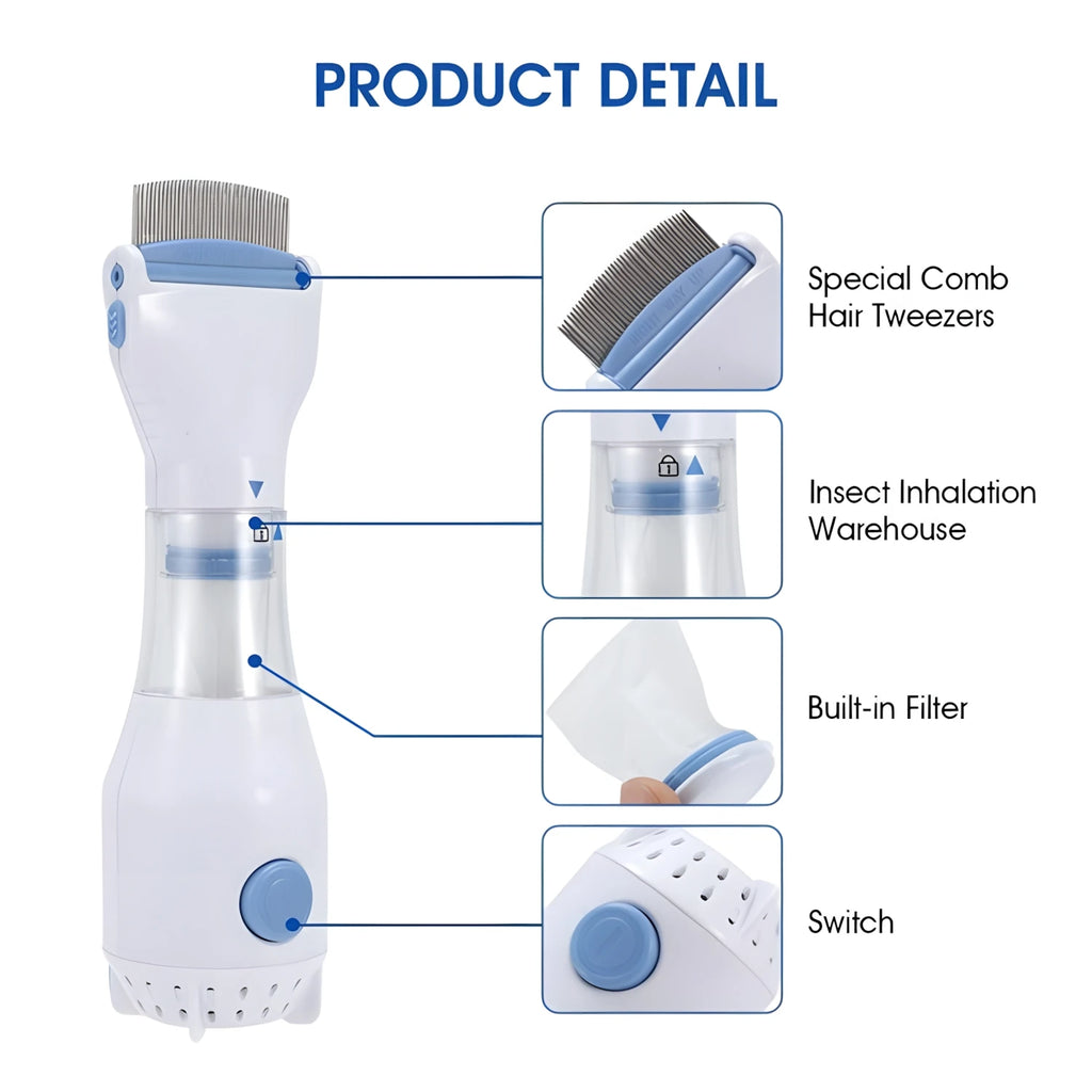 Electric Suction Flea Comb Efficient Cleaning Removing Lice Automatic Clean Comb with Dense Teeth For Dog/Cat Pet Grooming tool