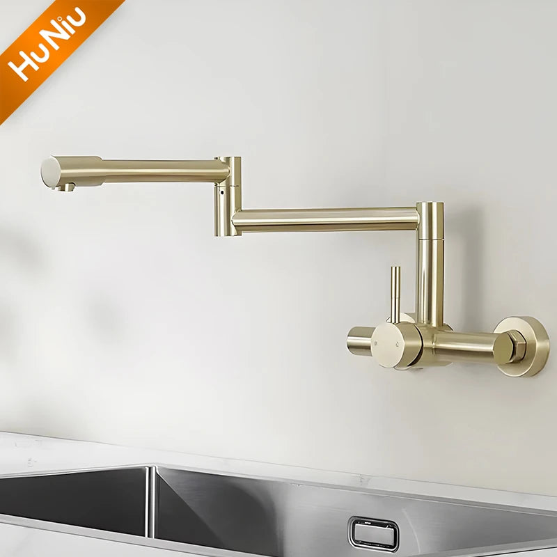 HuNiu Folding Kitchen Faucet Stainless Steel 304 Foldable Faucet Bathroom Faucet Rotate Fold Faucets Kitchen Concealed Faucet