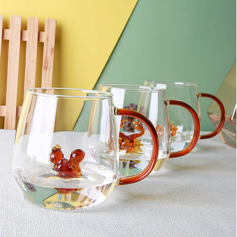 Creative 3D Animal Glass Cup With Handle Home Breakfast Cup Juice Coffee Transparent Mug Cute Tea Milk Water Wine Mug