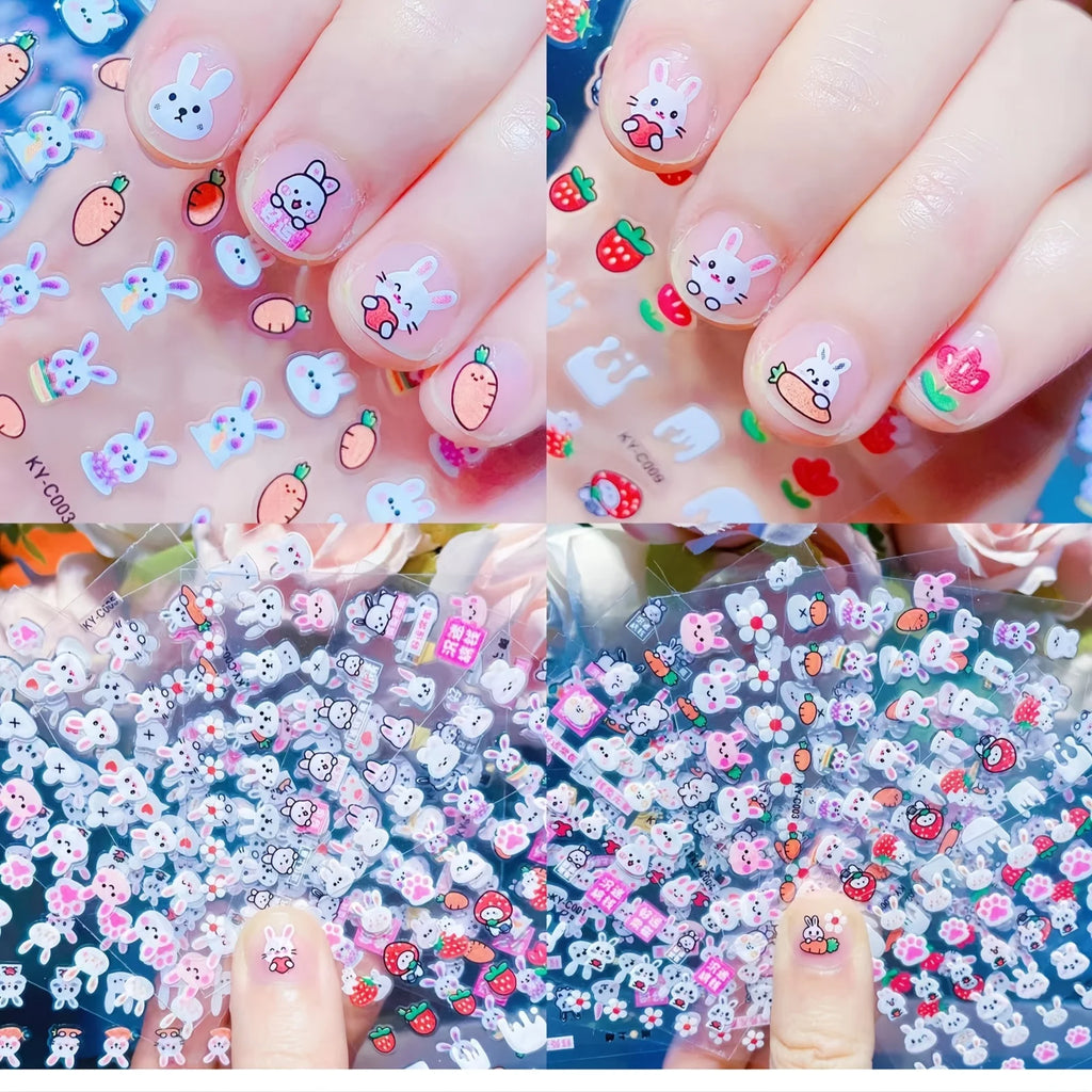30Pack Easter  Nail Art Decals Set Glittering Rabbit Assorted Characters, Self-Adhesive Armor Effect Nail Enhancements for Women