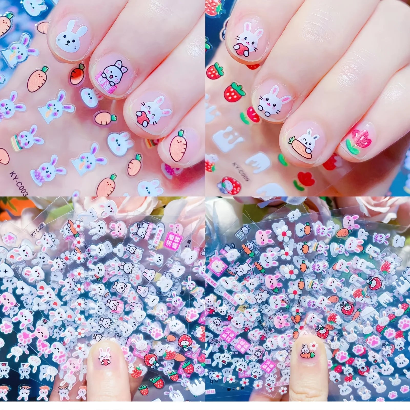 30Pack Easter  Nail Art Decals Set Glittering Rabbit Assorted Characters, Self-Adhesive Armor Effect Nail Enhancements for Women