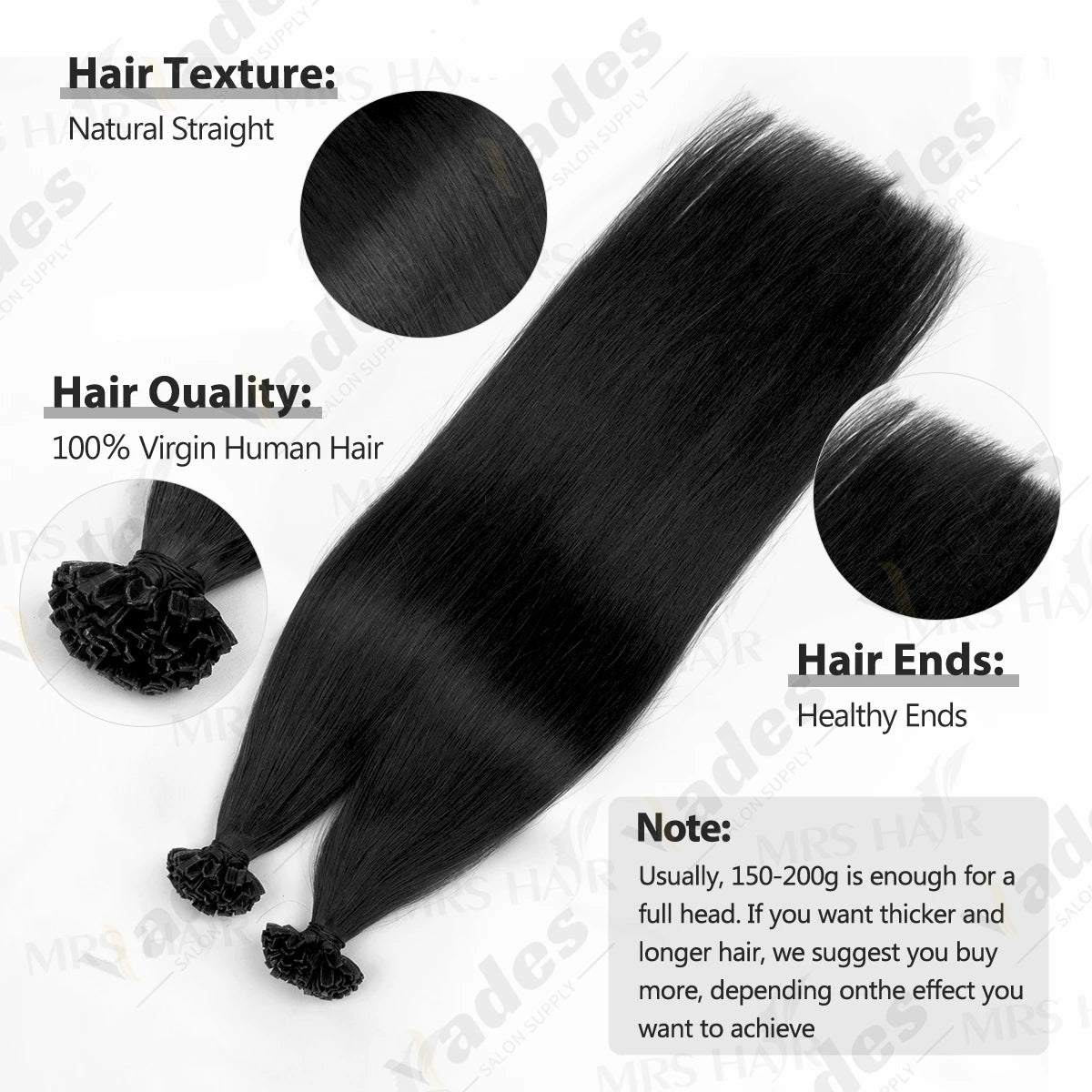 VEDES K Tip Hair Extensions Human Hair Keratin Pre Bonded Hot Fusion Nail Tip Balayage Natural Silky Straight Extensions 50G