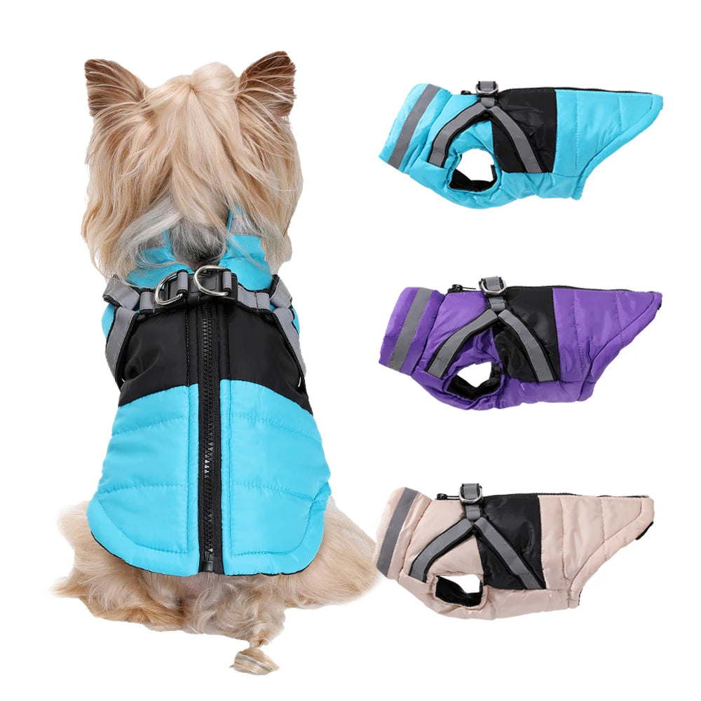 Winter Pet Dog Clothes Reflective Waterproof Puppy Jacket With Harness For Small Medium Dogs Cat Vest Coat Chihuahua Overalls