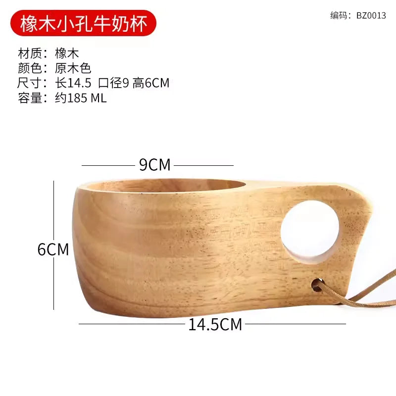 Outdoor Solid Wood Mugs Camping Portable Lanyard Finland Cup Handmade Large Capacity Milk Coffee Cups