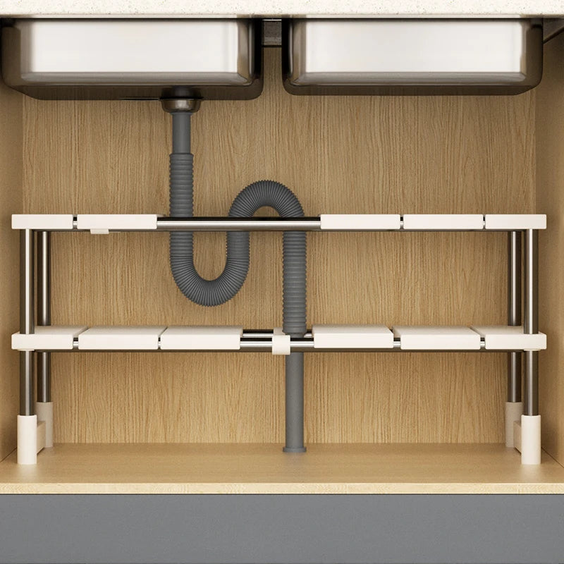 Multi Functional Stretchable Kitchen Storage Organizer Holder Rack for Space Saving Storage Shelves in Cabinet For Bathroom
