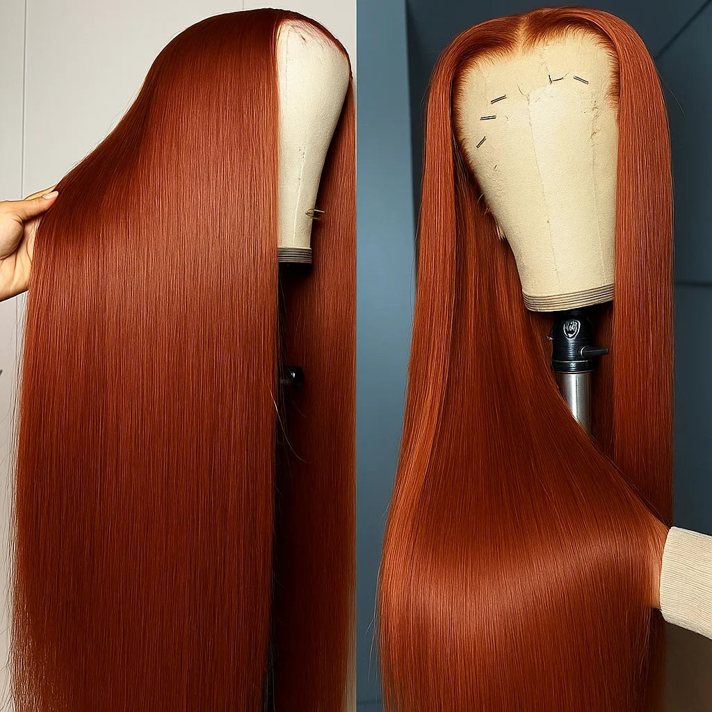 32 Inch Reddish Brown Bone Straight 13x4 Human Hair Lace Front Wig Colored Brazilian Transparent Lace Frontal Wig For Women