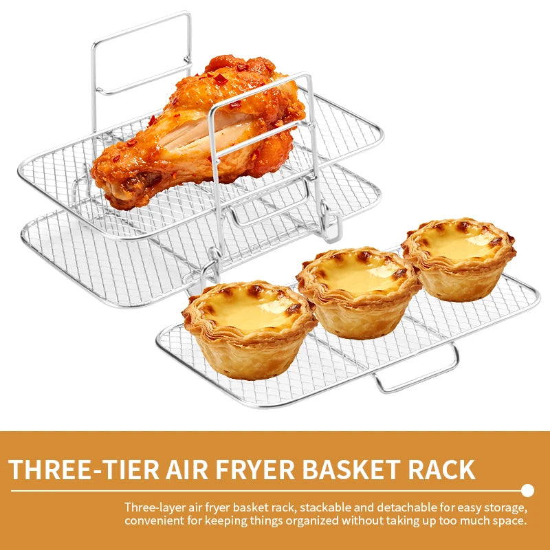 Air Fryer Rack for Ninja Air Fryer Multi-Layer Double Basket Air Fryer Accessories 304 Stainless Steel Grilling Rack Cooking