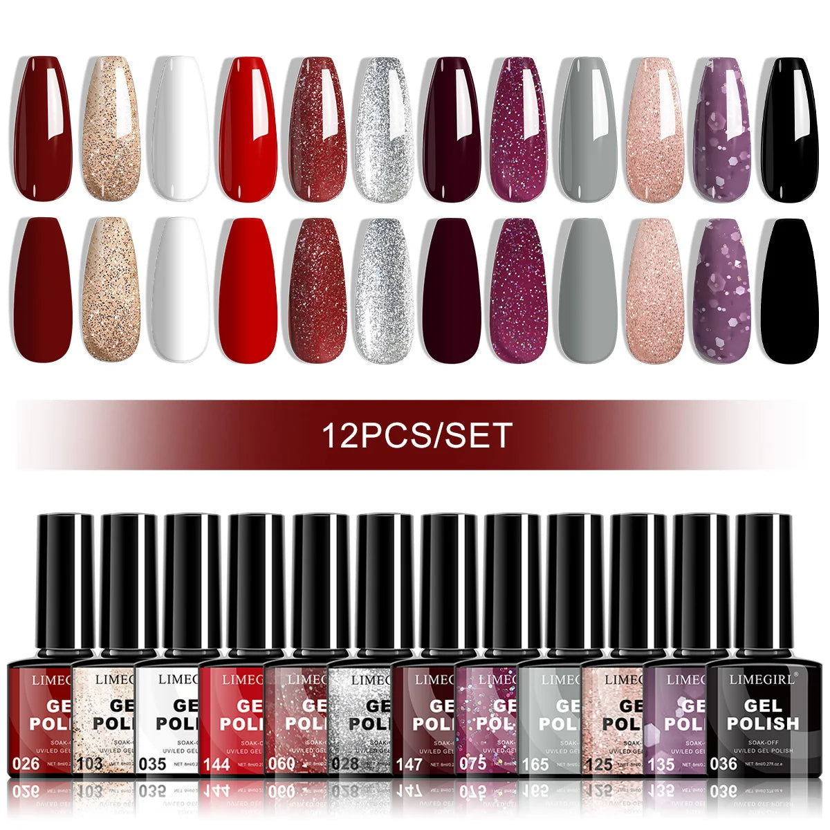 Nail Gel Polish Set 12PCS 8ML Long-lasting High Gloss Semi Permanent Glitter Art Nails Varnish for Manicure   Art Salon Creation