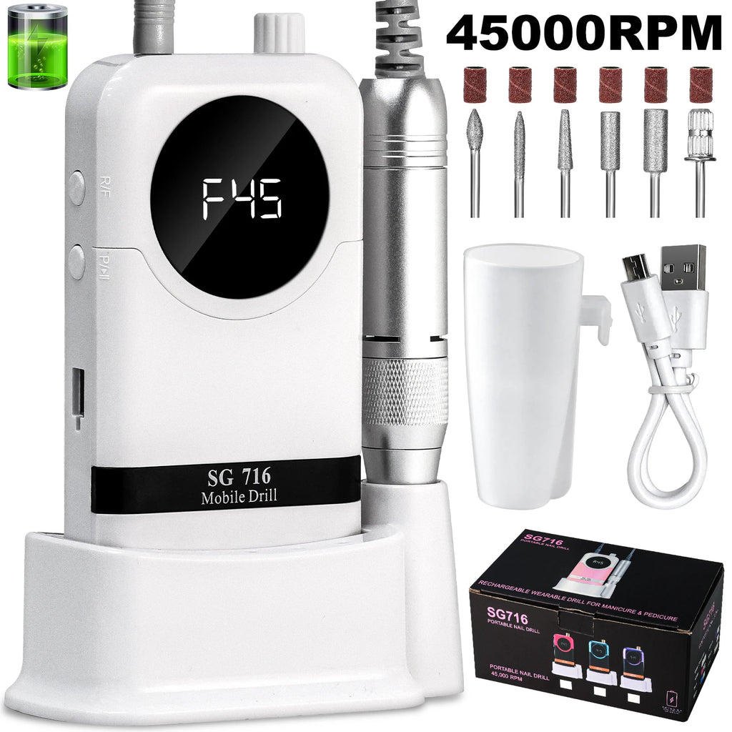 45000RPM Rechargeable Electric Nail Drill Professional Nail Polishing Machine Low Noise Nail Sander File For Manicure Salon