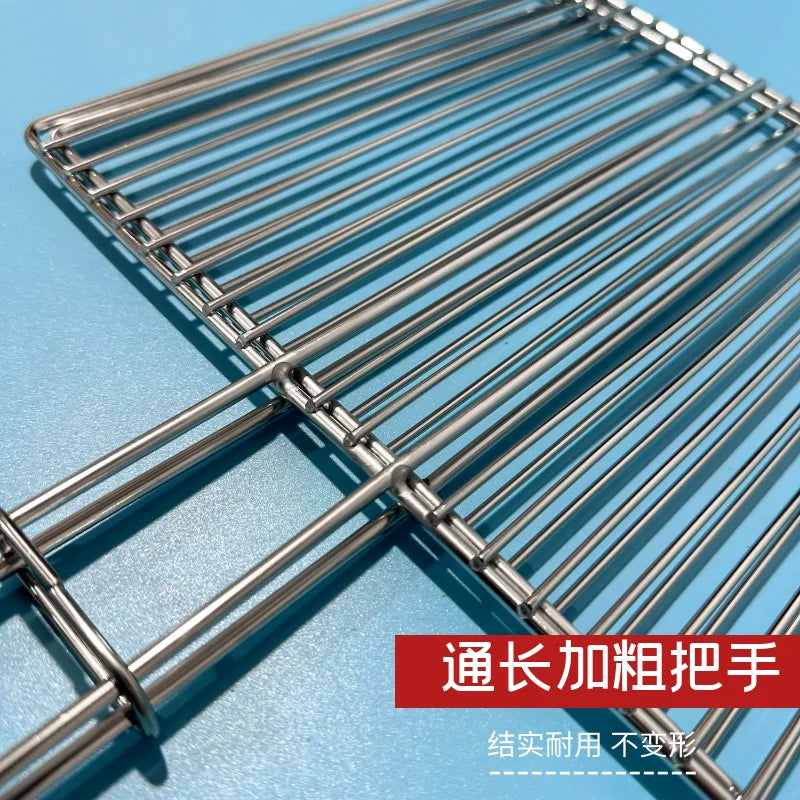 Folding Stainless Steel 304 Food Grade Square Strips Nonstick BBQ Net Mesh Barbecue Grill with Handle for Fish Wings Vegetable