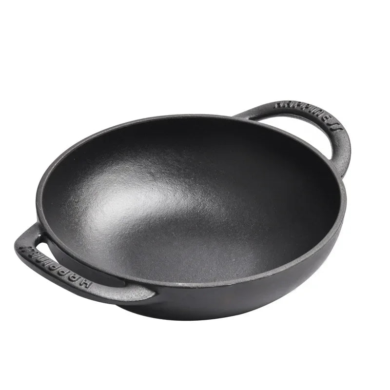 19cm Cast Iron Double Ear Frying Pan Flat Bottom Non-stick Thickened Mini Small Iron Kitchen Cooking Pan without Coating