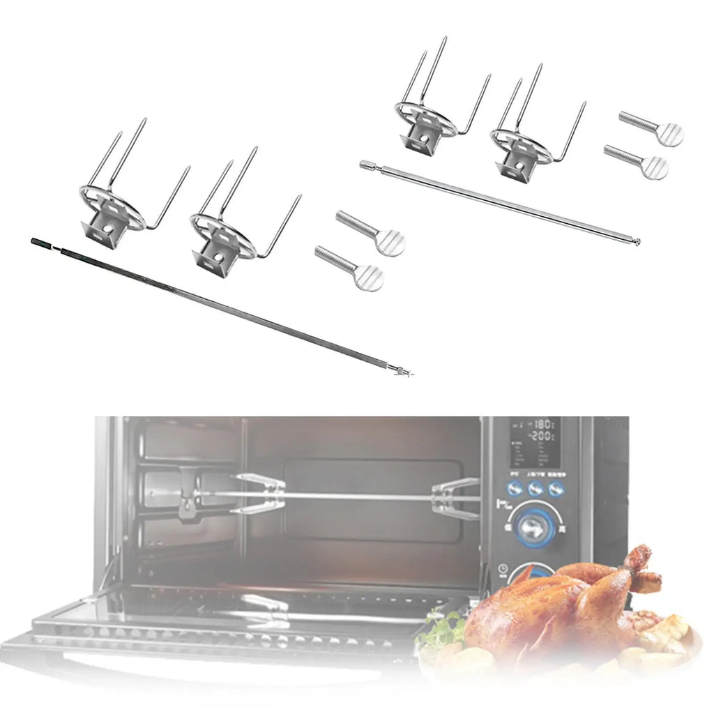Rotating Chicken Fork Grill Rotisserie Kit Complete Holders for Most Grill