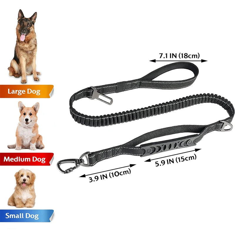 Nylon reflective multi-functional retractable dog leash Reflective Shock Absorbing Pet Leashes with Car Seatbelt for Large Dogs
