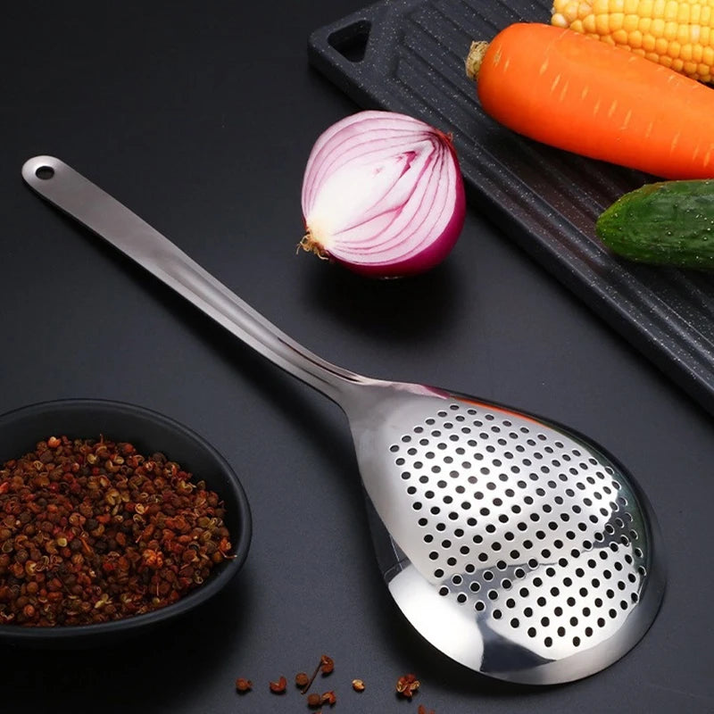 New Stainless Steel Strainer Spoon Skimmer Slotted Spoon Pepper Strainer Kitchen Colander Spaghetti Drain Spoon Food Filtration