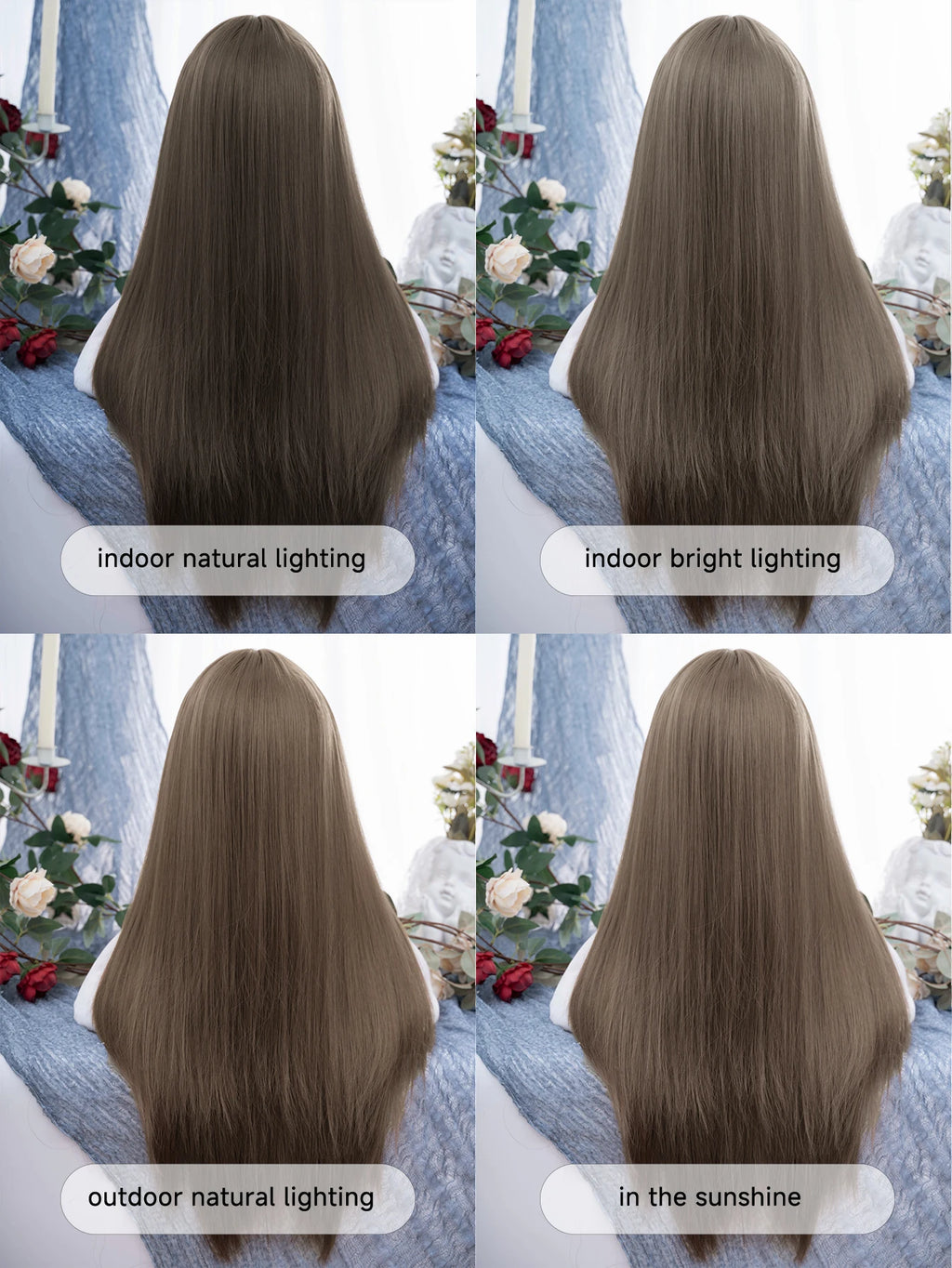 28Inch Wild Style Honey Ash Brown Synthetic Wigs With Bangs Long Straight Hair Mechanism Wig For Women Daily Use Heat Resistant