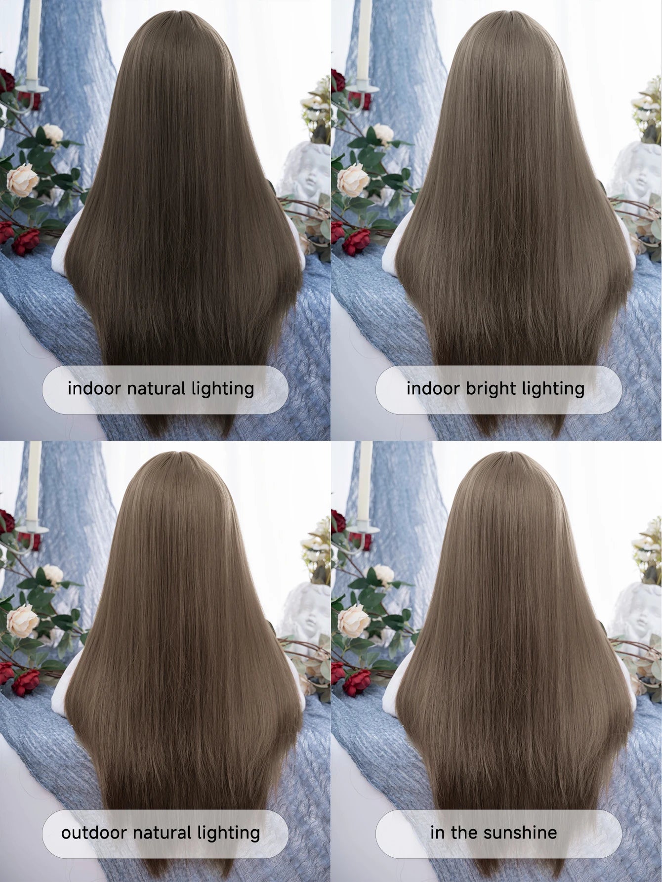 28Inch Wild Style Honey Ash Brown Synthetic Wigs With Bangs Long Straight Hair Mechanism Wig For Women Daily Use Heat Resistant
