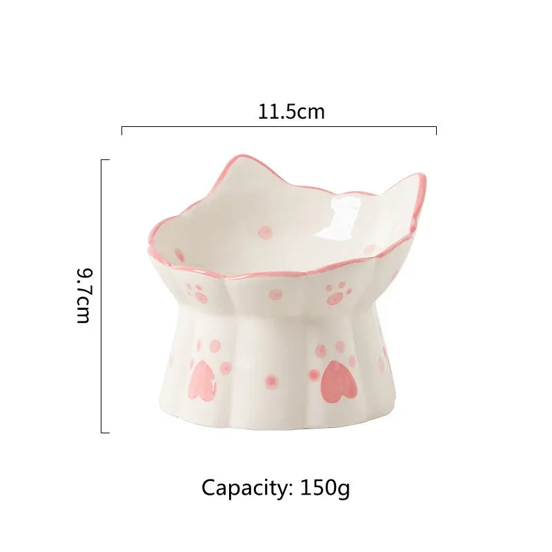Cat Ceramic Food Bowl Elevated Pet Drinking Eating Feeders Small Puppy Dogs Snack Water Bowls Set Cats Feeding Accessories