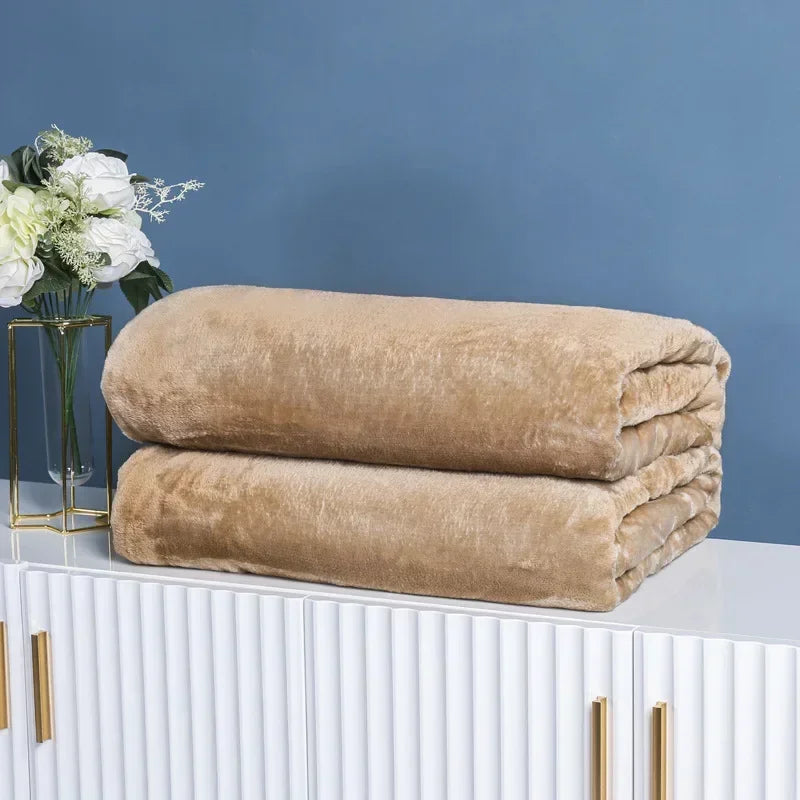 1 Piece Solid Color Flannel Blanket Soft Warm Throw Blankets for Couch Sofa Office Bed Camping Travel Multi-purpose Gift Blanket