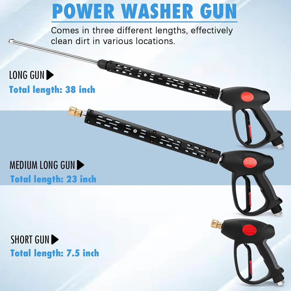 Pressure Washer Gun Kit with 2 Pressure Washer Wands, 5 Nozzle Tips, Swivel 3/8" Plug & M22 Fitting, 38 Inch, 4000 PSI
