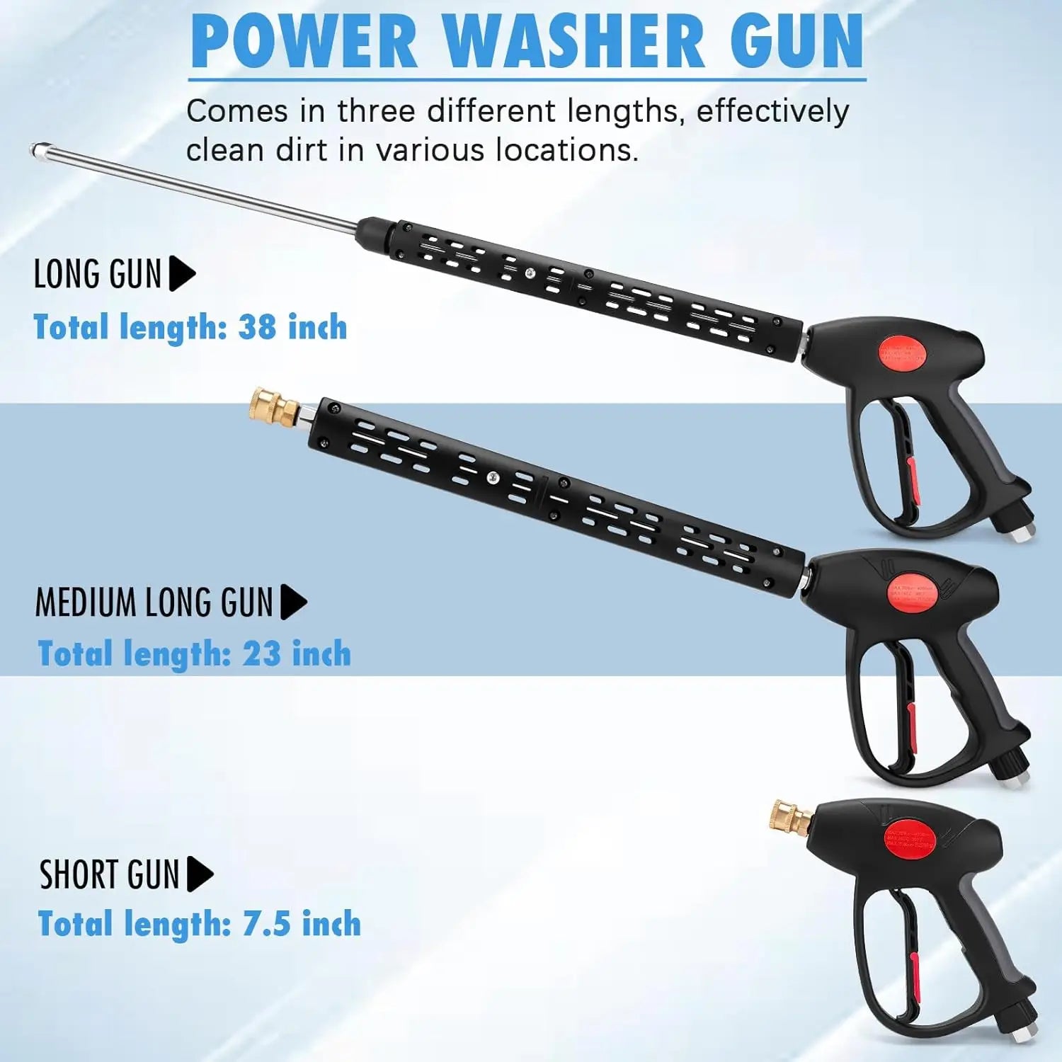 Pressure Washer Gun Kit with 2 Pressure Washer Wands, 5 Nozzle Tips, Swivel 3/8" Plug & M22 Fitting, 38 Inch, 4000 PSI
